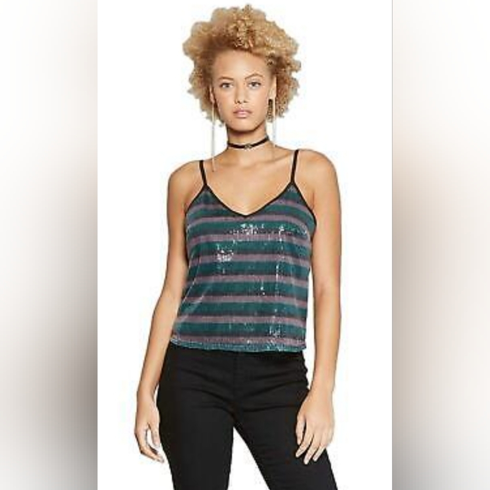Womens JRs Sequin Striped Camisole Tank Top Medium Rave Festival Fairy Dainty